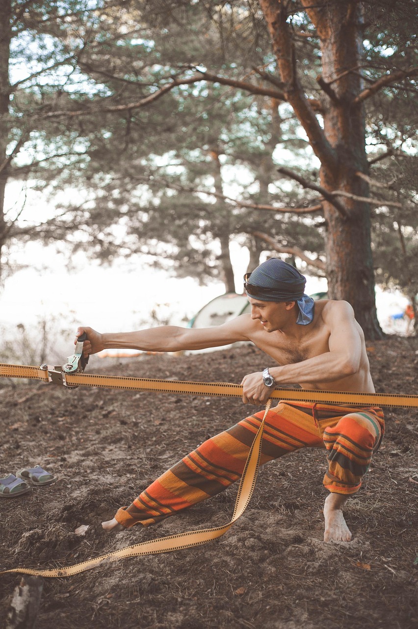 russia, man, forest, nature, cable, lanyard, ropewalker, rope, pull, preparation, equilibrist, ethno, hippie, hub, pull, pull, pull, pull, pull